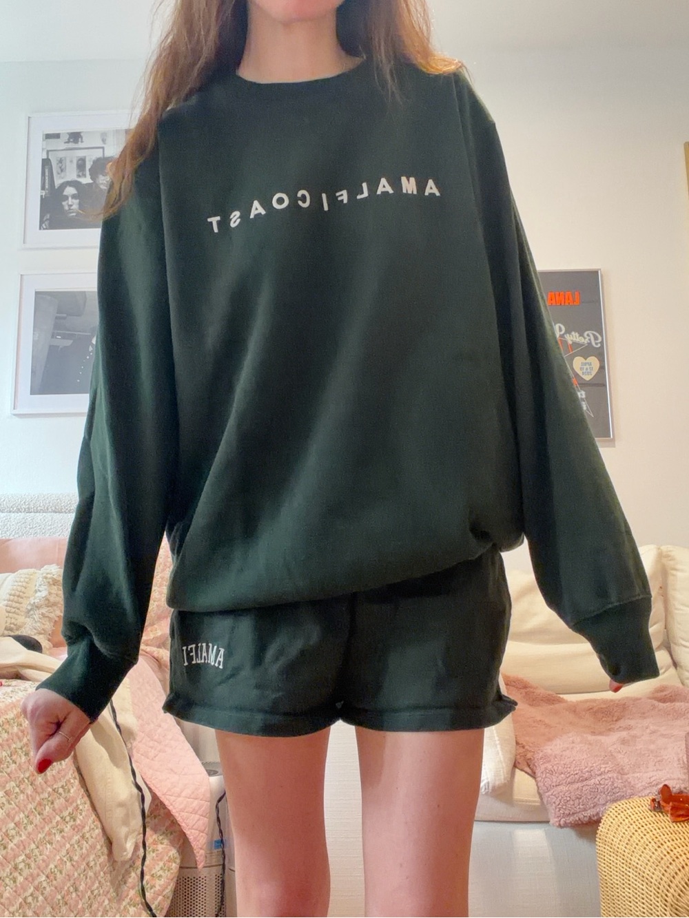 Brandy Melville Dark Green Sweatshirt & Shorts Set
